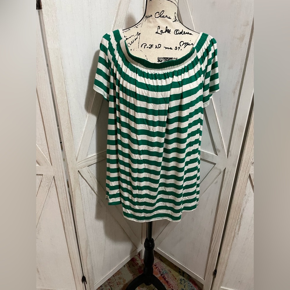 Lane bryant green stripe off shoulder swing top NWT 18/20